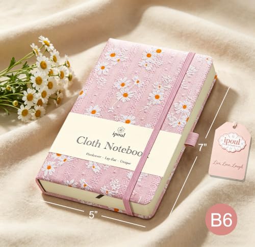 Pink College Ruled Notebook, Girls Journal, Small Notebooks 5x7, B6, Diary for Girls, Daisy Flower Cloth Cover, Journal for Women, School Supplies - color: B6-Cute Daisy Pink