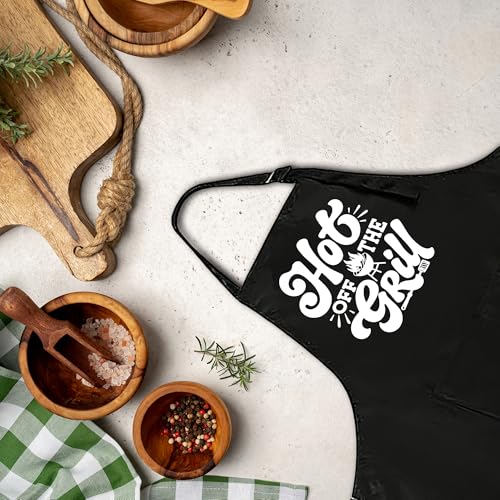 Funny Apron for Men Women,Humorous Kitchen Apron- Grilling Cooking BBQ Accessories, Gift for Dad Husband - color: Hot Off the Grill