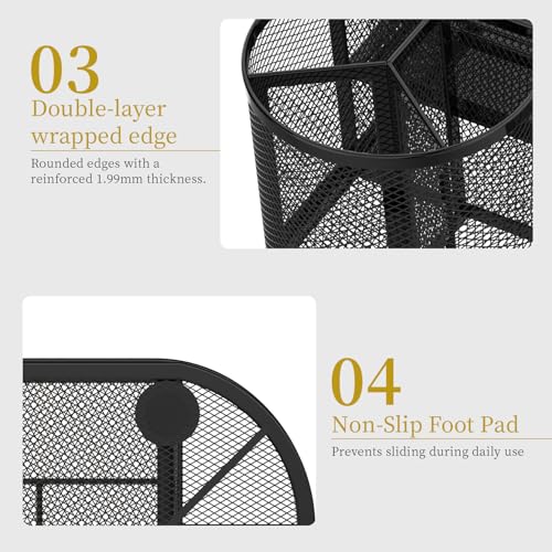 SUPEASY Mesh Desk Organizer, Pen Holder for Desk with 2 Drawers, Black - color: Obsidian Black