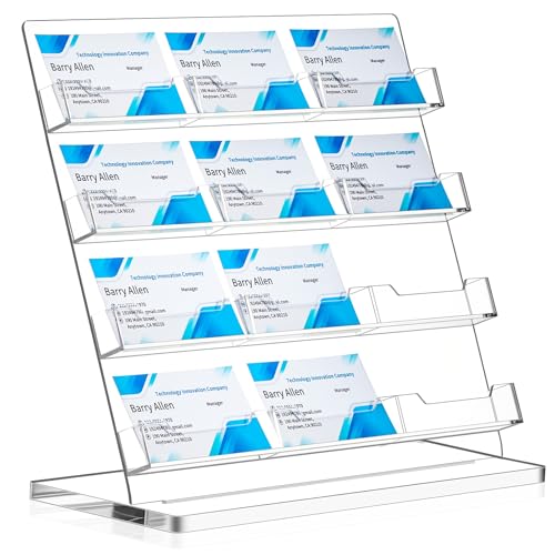 Dunzoom Business Card Holder for Desk, 12 Slots Acrylic Card Display Stand - style: 12 Slots