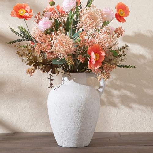 Ceramic Vase with Textured Finish, Rustic Farmhouse Decor Off White - color: Rustic Off-white -8.85 in