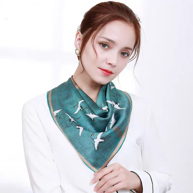 ANDANTINO 100% Mulberry Silk Scarf -21” Square Neckerchief with Gift Packed - color: Crane