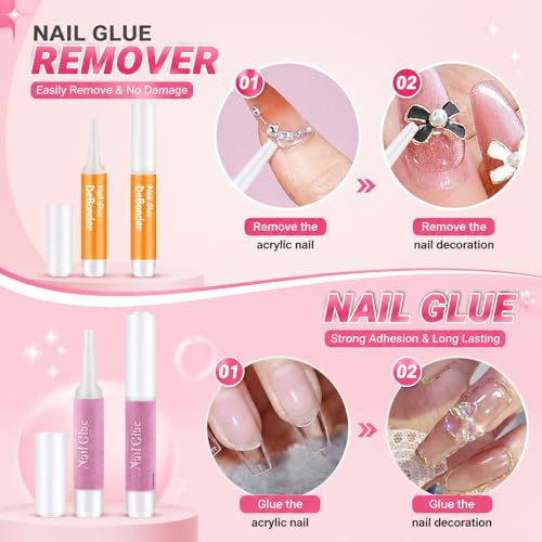 20 Set Press On Nail Tool Kit: Nail Prep Kit with Nail File, Nail Glue, Glue Remover, Adhesive Tabs, Prep Pads, Sticks, Holographic Bag, Disposable Nail Supplies Kits for Nail Business
