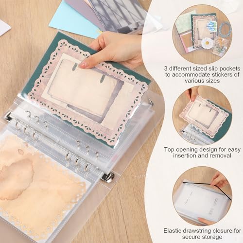 2 Pcs A5 Sticker Storage Album, Reusable Sticker Organizer Binder, A5 Photocard Holder Binder Book, Stickers Organization Collecting Book with 3 Different Sized Pockets