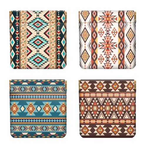 Peacoblue Bohemian and Aztec Coin Purse,PU Leather Squeeze Pouch 4PCS - style: Bohemian and Aztec