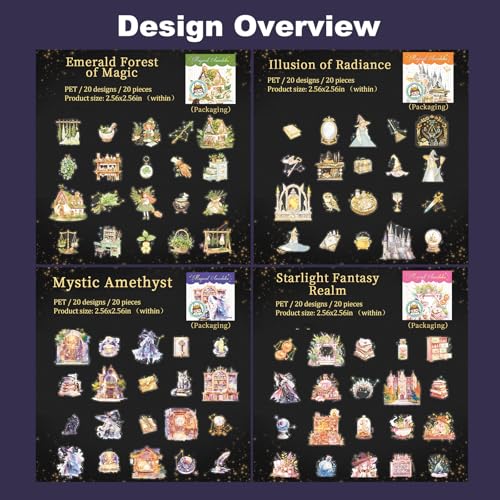 80 Pcs Gold Foil Magical Fantasy Stickers for Scrapbooking - color: Enchanted Archives