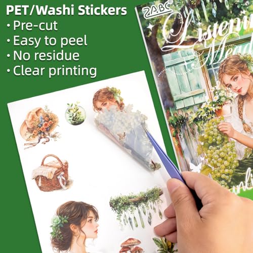 Grass Pillow Breeze Sticker Scrapbooking Supplies for Junk Journal, 20 Sheets PET Stickers - Vintage Journaling Stickers - color: Grass Pillow Breeze