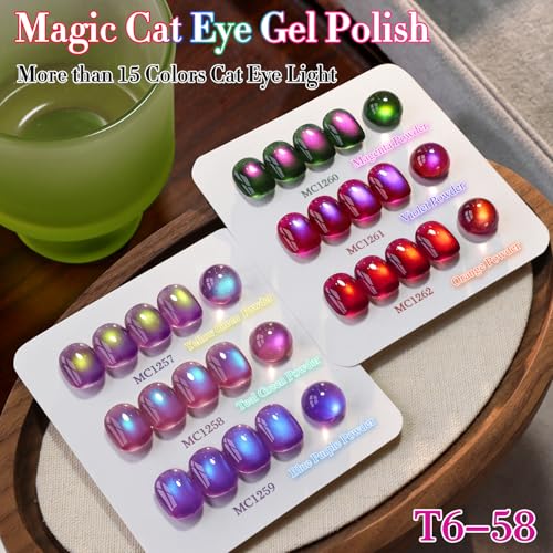 Double Rhythm Cat Eye Gel Nail Polish Set of 6 Same Color Same Bottle 0.5 Oz Shimmer Glitter with Magnet Holographic Reflective Magnetic UV Nail Polish Kit at Home (Aurora Galaxy Burgundy-T6-58) - color: Aurora Galaxy
