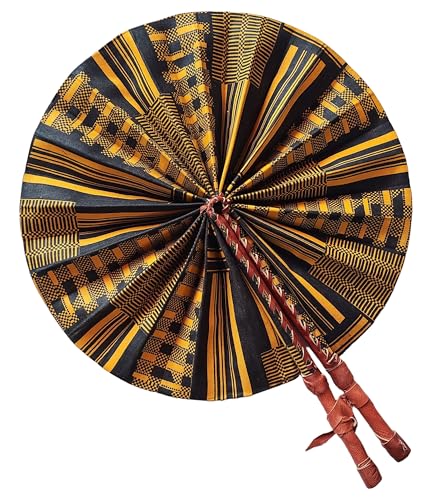Kente African Print Foldable Hand Fan - color: Kwasi