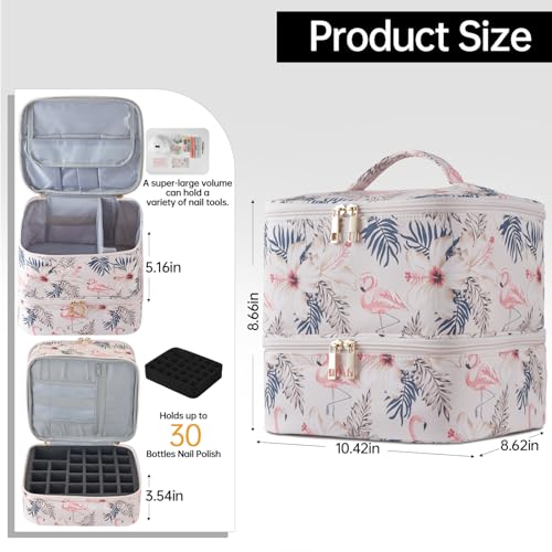 Buruis 2-Tier Nail Polish Bag, Nail Supplies Organizer, Flamingo - color: Flamingo