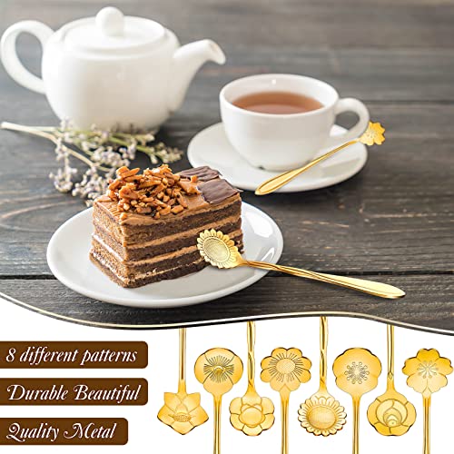 Eboot 40 Pcs Gold Flower Tea Spoons Set Stainless Steel Coffee Sugar Spoons - color: Gold