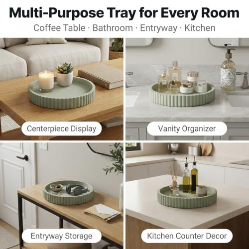 11" Round Concrete Decorative Centerpiece Tray for Coffee Table Sage Green - color: Sage Green Color