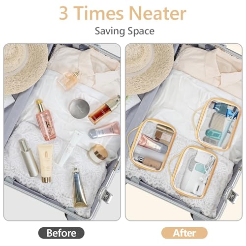 PACKISM Clear Makeup Bag Travel - TSA Approved Toiletry Bag, 2 Pack Beige - color: Beige