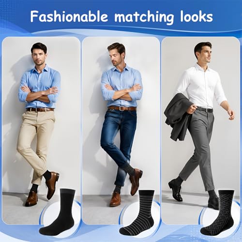 6 Pairs Mens Dress Socks, Men Business Cotton Crew Socks - color: Black