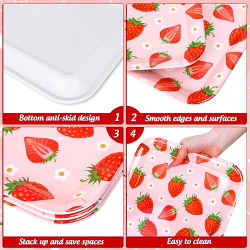 JarThenaAMCS 3Pcs Strawberry Serving Trays Red Pink Berry Flower Platter Cute Fruit Serving Dishes for Birthday Baby Shower Party Sharing Snacks Fruit Dessert Candy - style: Strawberry