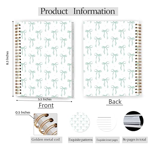 GDJIEGBC Preppy Sage Green Bow Notebook 5.5x8.3in - color: Color-D
