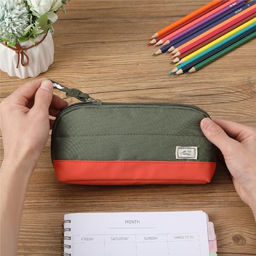 Mr. Pen- Wide-Opening Pencil Case, Triangle Design - color: Olive Green & Orange