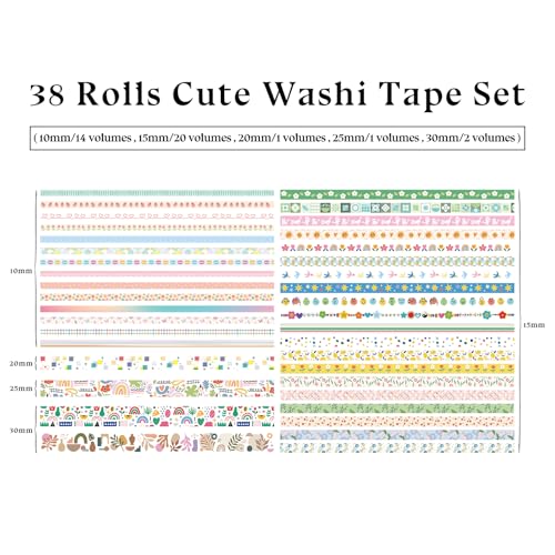 Bomichi 38 Rolls Washi Tape Aesthetic Colored Decorative - color: Colourful graffiti