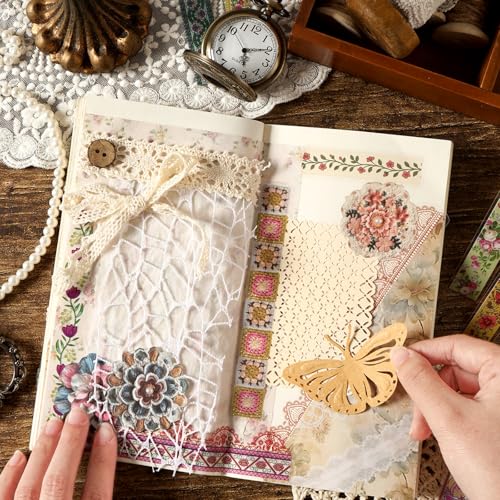 Woven Whispers Sticker Series Scrapbooking Supplies for Junk Journal, 120 Sheets PET Stickers - Vintage Journaling Stickers - color: Woven Whispers Sticker Series