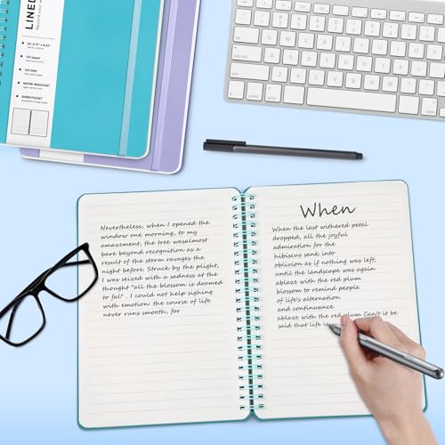 Lined Spiral Notebook for Women, A5 College Ruled Leather Spiral Journals - color: Light Blue, size: A5