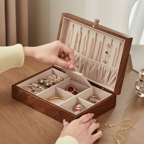 Black Walnut Solid Wood Jewelry Box for Women with Necklace Hook - style: 1 Layer A