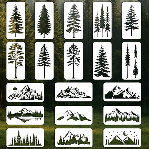 19Pcs Mountain Forest Stencil for Painting, 3.94 x 7.87inch - color: mountain forest