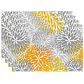 Abstract Yellow Gray Dahlia Floral Placemats Set of 4 12x18 Inch - color: Yellow Gray, size: Set of 4