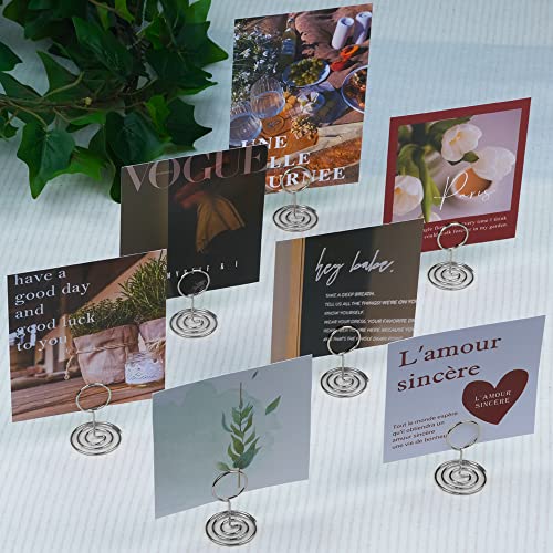 Jofefe 20pcs Mini Place Card Holders, Cute Table Number Holders, Classy Table Card Holder Table Picture Stands, Elegant Wire Photo Holder Menu Memo Clips, Idea for Wedding, Anniversary Party（Silver - color: Silver