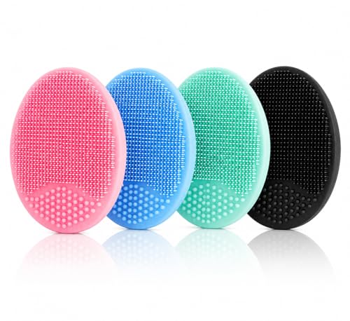 Silicone Face Scrubber 4 Pack – Soft Manual Facial Cleansing Brush for Deep Pore Exfoliating, Gentle Skin Cleanser Pad & Makeup Remover Tool for Men & Women
