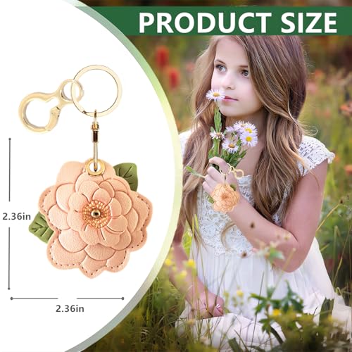 BORKUANA PU Leather Keychain holder Protective Case Compatible with AirTag - color: Camellia C