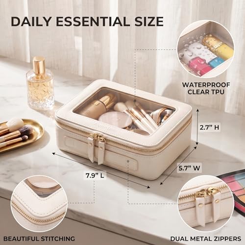 Aveniee Clear Makeup Bag Organizer, Travel Toiletry Bag Cosmetic Case for Women, Make Up Skincare Pouch Car Organizer Bag with Zippers for Essentials,White,Medium Classic - color: Off-White, style: Classic