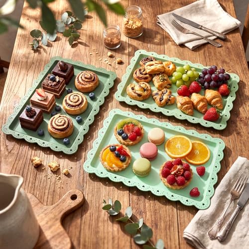 6 Pcs Green Serving Trays Plastic Food Platters - color: Green