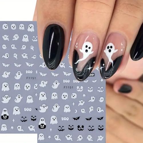 Halloween Ghost Nail Art Stickers Luminous Nail Stickers 6PCS Cute Ghost Bat Boo Halloween Nails Design 3D Self-Adhesive Nail Decals Nail Art Supplies Manicure Sliders for Women DIY Nail Decorations - style: style2