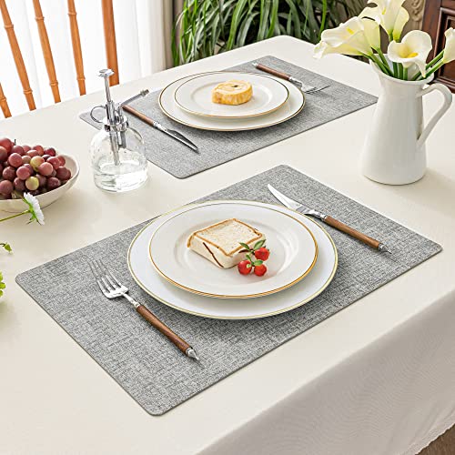 Romanstile Faux Leather Vinyl Placemats Set of 6, Light Grey - color: Light Grey