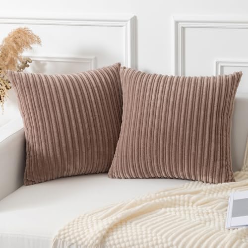 Kevin Textile Striped Corduroy 16”x16” Pillow Covers 2 Pack, Light Brown - color: Light Brown, size: 16" x 16" (Pack of 2)