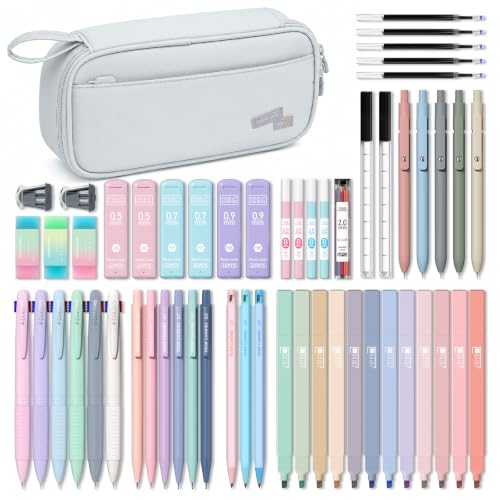 Four Candies 56 PCS Aesthetic School Supplies with Pencil Case (Grey) - color: Grey