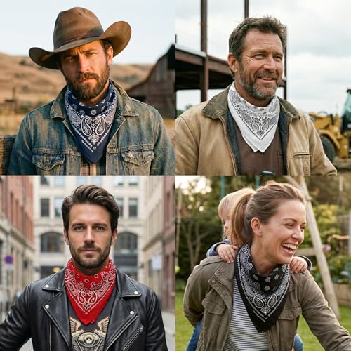 The Peacock Crew Premium Soft Cotton Bandanas Pack for Men and Women Paisley 22 x 22 inches - color: Pack of 4 Black White Red Navy
