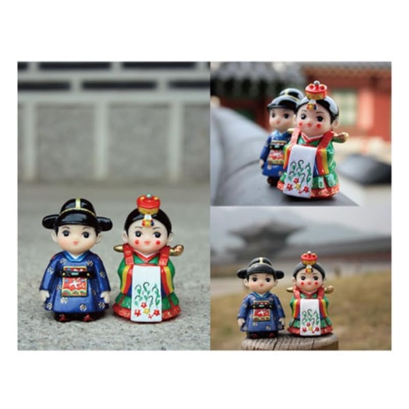 Korean Traditional Folk Decorations Figurine - Wedding Bride and Broom 3in Korean Hanbok Handicraft Product Collectible Figurine