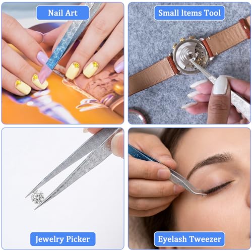 Ouligay 2PCS Nail Sticker Tweezers Straight Curved Tip Nail Art Tweezers with Silicone Pressing Head Double Ended Craft Tweezers for Nail Rhinestone Diamond Stickers Jewel Gem Picker Tool