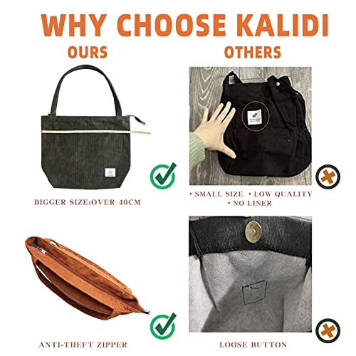 KALIDI Women Corduroy Tote Bag Zipper Casual Tote's Handbag Big Capacity Shoulder Bag with Pockets - color: Purple