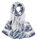 JWSilk Long Charmeuse Silk Scarf Classic Art Print - color: Great Wave Off Kanagawa