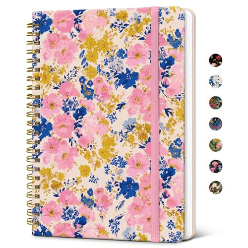 Taja Spiral Lined Journal for Women, Pretty Hardcover Journal Notebook, A5 - color: M-Pink Garden