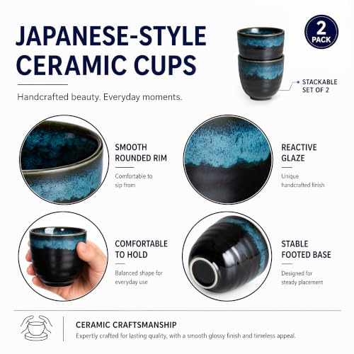 Ceramic Japanese Tea Cups, 5 oz Tea Cup, Asian Teacup, Teacups, Set of 2 (Nebula Blue, 2 pcs) - color: Nebula Blue, size: 2 pcs