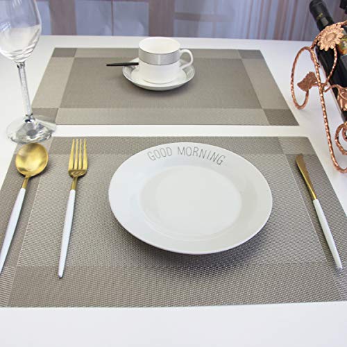 Vinyl Placemats Heat-Resistant Table Mats Washable Easy Clean Plastic Placemats for Dining Table Set of 6 (Gray) - color: 01: Gray, size: 6 Placemats