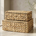 Decorative Storage Boxes with Lids - Set of 2 Wicker Organizer Shelf Bins
