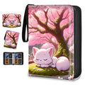 4 Pocket Trading Card Binder, Holds 400 Cards, Zipper Binder - color: Cat under the cherry tree