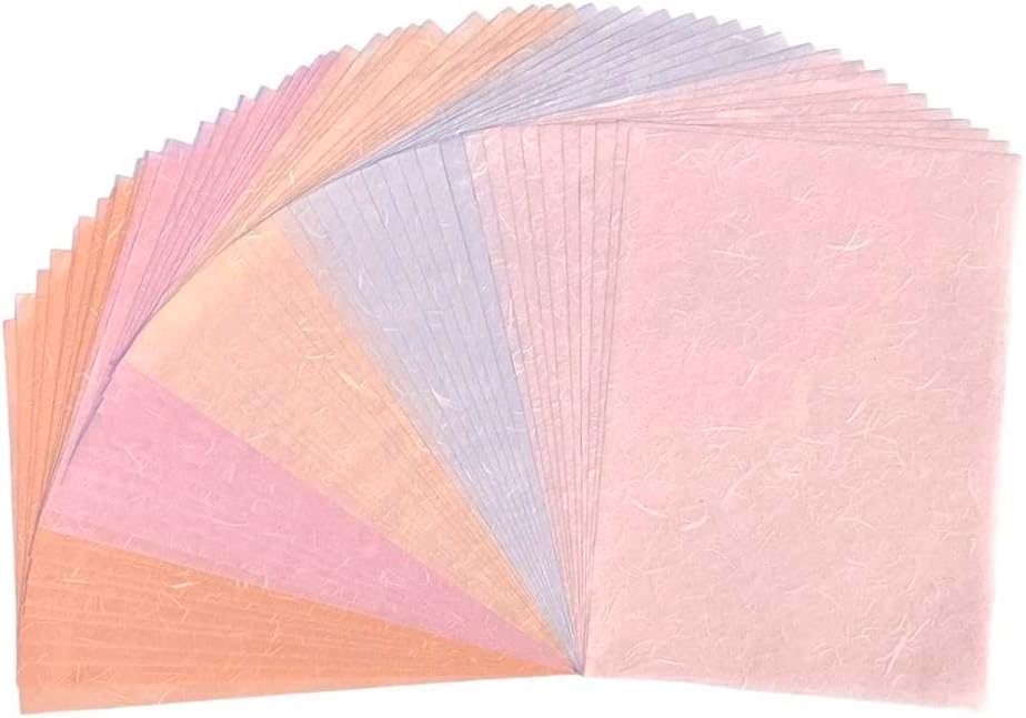 A5 50 Sheets Natural Fiber Mulberry Tree Mulberry Paper Sheets Art Tissue Washi Paper Design Craft Art Origami Suppliers Card Making 8.3" x 5.8". (Pink Pastel Tone, A5) - color: Pink Pastel Tone, size: A5