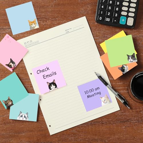 9 Pads Cute Sticky Notes Set, 3" x 3" Black Cat Self Stick Notepads, Funny Sticky Notes Set, Cat Stationery, Kawaii Adhesive Memo Pads, Cat Lover Gifts, Office Decor Desk Accessories, School Supplies - color: 9 Colors Cats