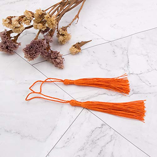 VAPKER 100 Pieces Dark Orange Tassels 13cm/5-Inch Silky Handmade Soft Tassels Floss Bookmark Tassels with 2-Inch Cord Loop for Jewelry Making, DIY Projects, Bookmarks - color: M:dark Orange