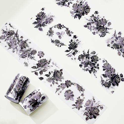 WT Rose Noir Wide PET Tape Gilded,Single Roll,Original Designs,Black Floral Decors,Transparent Clear Adhesive Tape,Gold Foil,Scrapbooks Junk Bujo Journals Planners DIY Crafts Supplies Gifts - color: Rose Noir Wide PET Tape (Gilded)